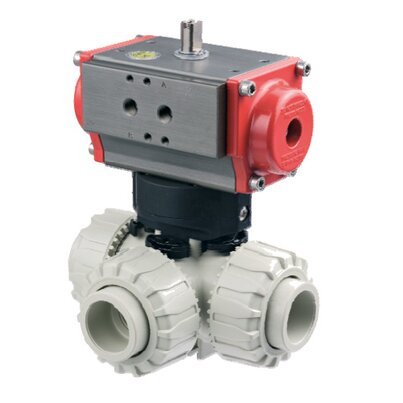 TKDDM/CP DA - Pneumatically actuated DUAL BLOCK® 3-way ball valve DN 10:50