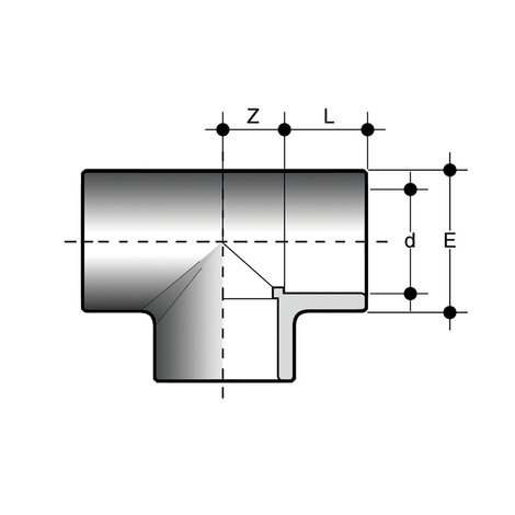 Disegno tecnico del raccordo per incollaggio - estremità uguali TIV