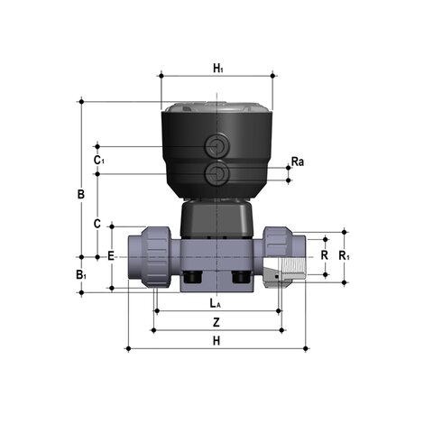 DKBUFV/CP NC - Supapă cu diafragmă cu 2 căi acționată pneumatic PN6 DN 15:65