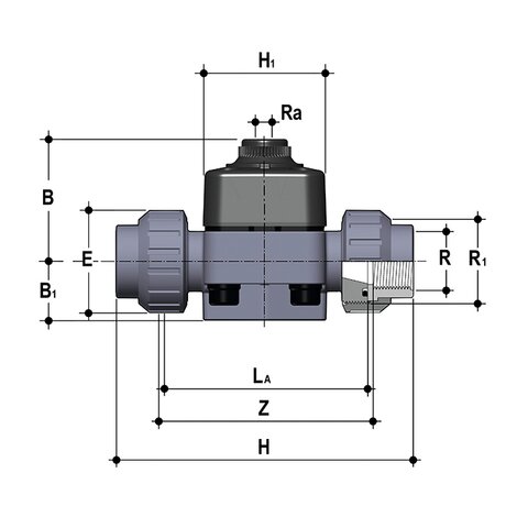 DKDUFV/CP NO - Supapă cu diafragmă cu 2 căi acționată pneumatic PN6 DN 15:65