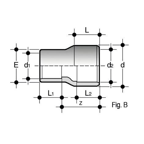 Disegno tecnico del raccordo per incollaggio - riduzioni RIV fig. B