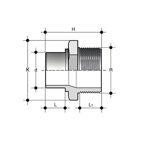 Disegno tecnico del nipplo di passaggio NRIV