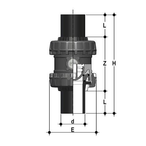 SSEBEV/PTFE - Robinet de reținere cu bilă și arc Easyfit True Union DN 65:100