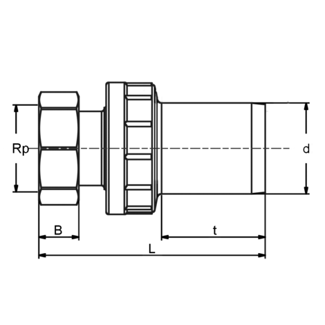 Adaptor universal de tranziție HD-PE/alama cu piuliță de îmbinare liberă cu filet interior