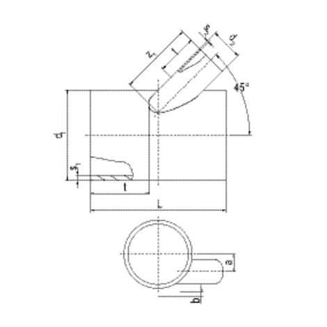 Unequal branch 45° with off-center outlet (spigot fitting)