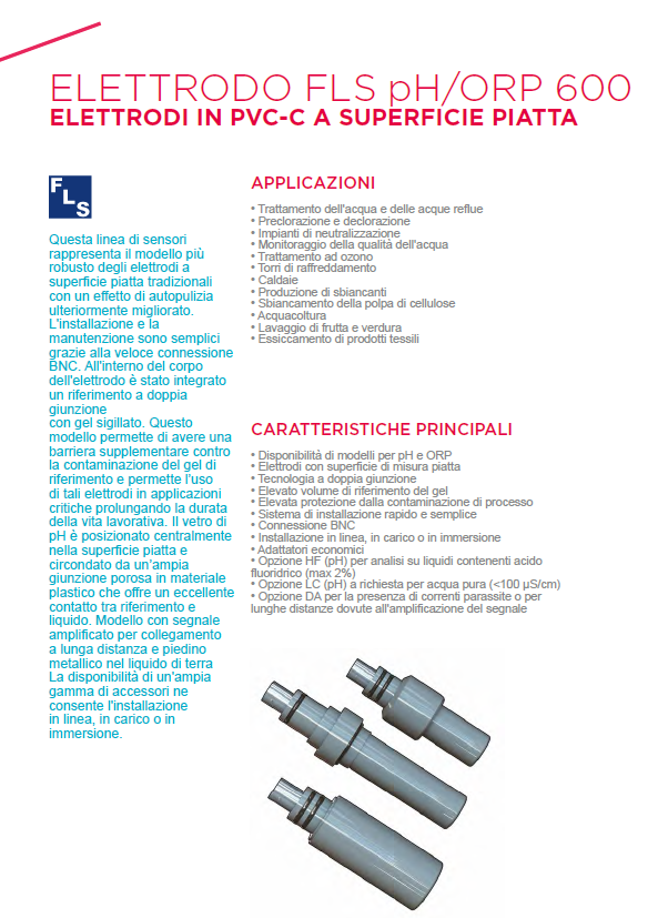 ph/ORP 600 C-PVC body flat surface electrode